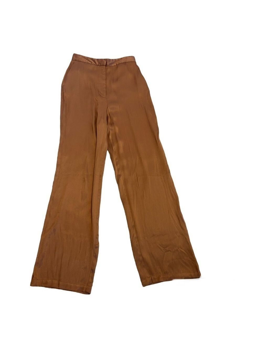 Zara Brown bronze satin effect flowy pyjama style pants Sz S NWT